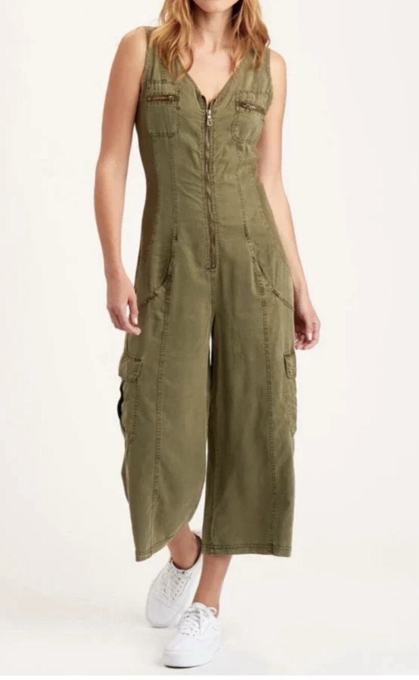 XCVI "Steffan" PERFECT SUMMER TWILL JUMPSUIT GREEN Md Capri